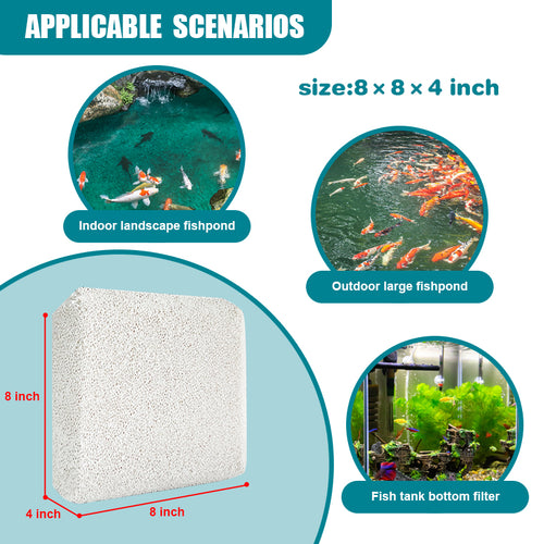 NEZO 8x8x4 inch Ceramic Filter Media - High Surface Area, Open-Flow Porosity for Marine & Freshwater Aquariums - Efficient Ammonia, Nitrate & Nitrite Removal