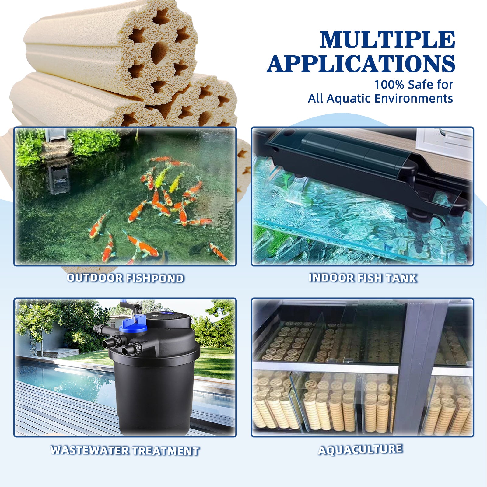 NEZO Aquarium Filter Media Ceramic, 10 inch, Extra Large and High Density, 12 Pieces, for Fish Tank, Freshwater, Saltwater, Koi Ponds