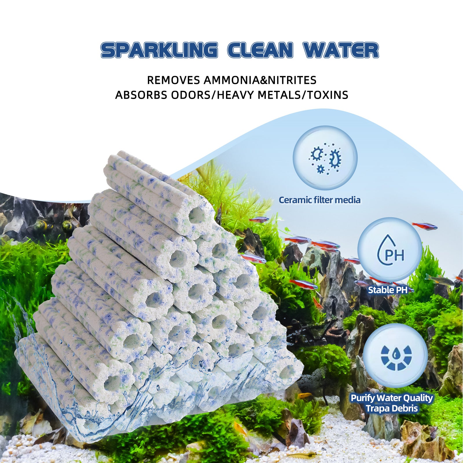 NEZO 6-inch Aquarium Fish Tank High Density Filter Media Ceramic - 80pcs, for Freshwater, Saltwater, Koi Ponds & More